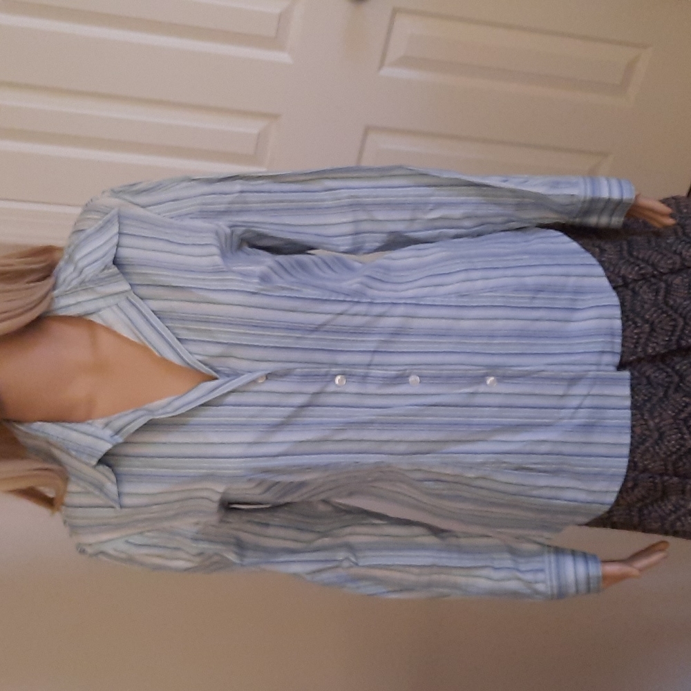 Striped button down form fitted shirt